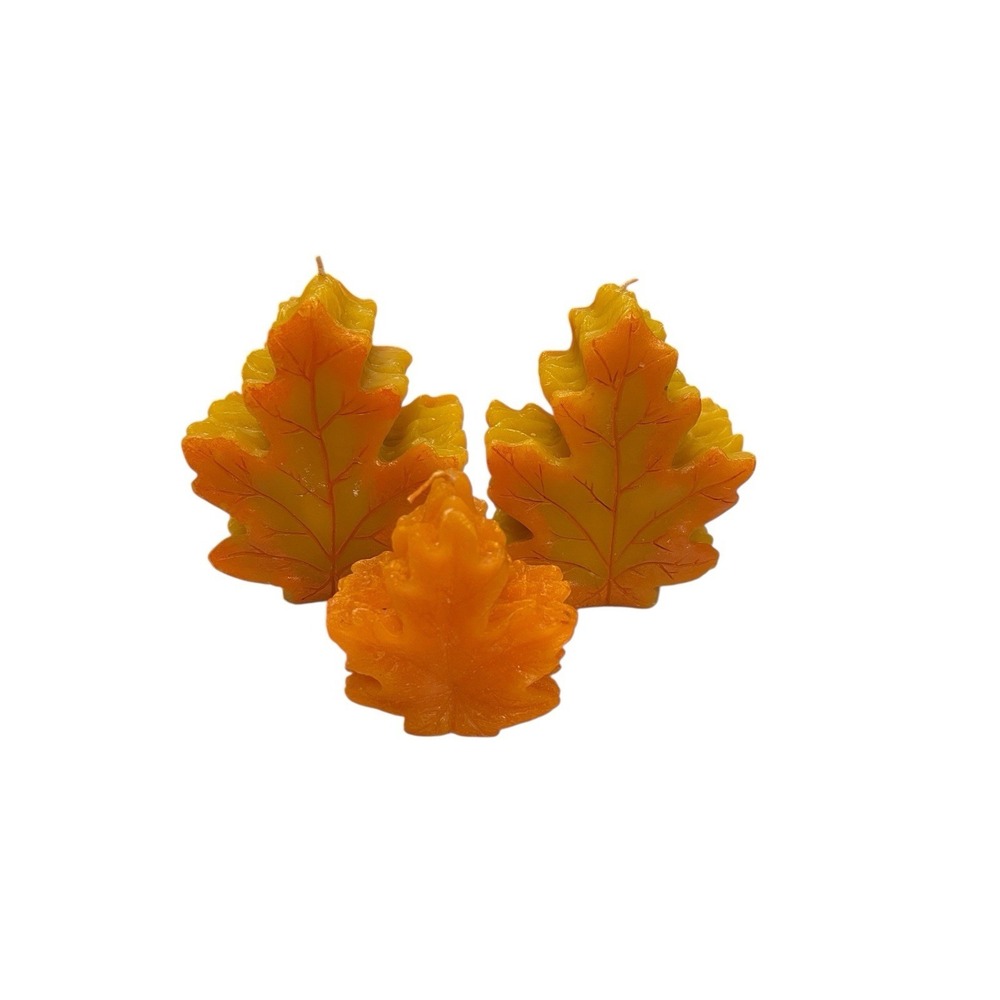3 Maple Leaf Candles Autumn Orange Yellow 3D Shape